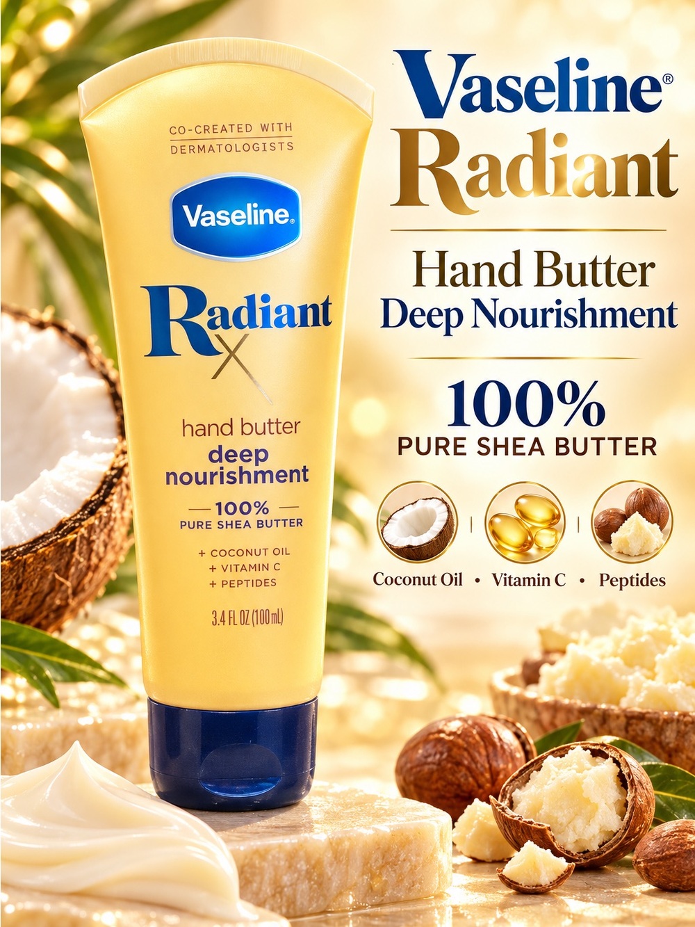Vaseline Radiant Hand Butter Deep Nourishment - 100% Pure Shea Butter